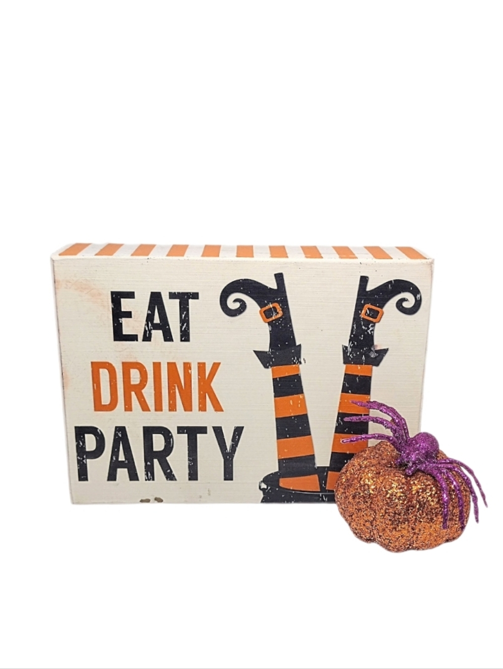 🎃 Black Orange Wooden Block Sign Halloween Witch Goth Glitter Pumpkin Decor